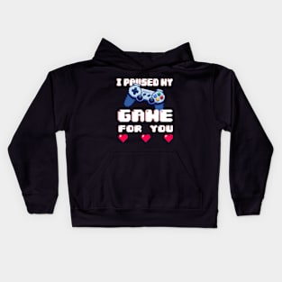 I paused My Game - Valentines Gamer Kids Hoodie